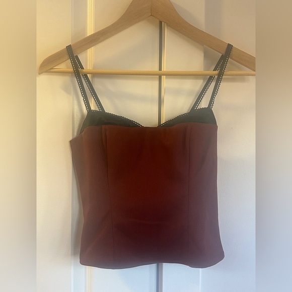 NEW Reformation Melanie Strappy Top Woven Silk Contrast Dark Red | size 0 - Picture 6 of 11